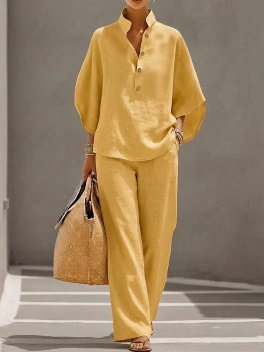 Maribel - Completo Lino Maniche Pipistrello e Pantalone Ampio