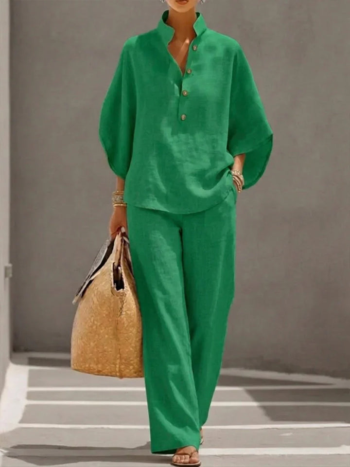 Maribel - Completo Lino Maniche Pipistrello e Pantalone Ampio